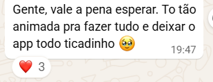 vale a pena esperar. to tão animada pra fazer tudo e deixar o app todo ticadinho