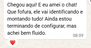 chegou aqui! e eu amei o chat! que fofura, ele vai identificando e montando tudo